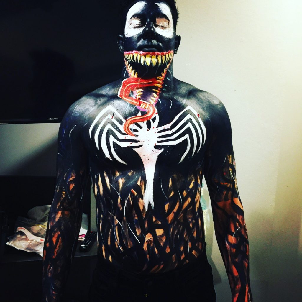 Venom body painting fancy dress body painting